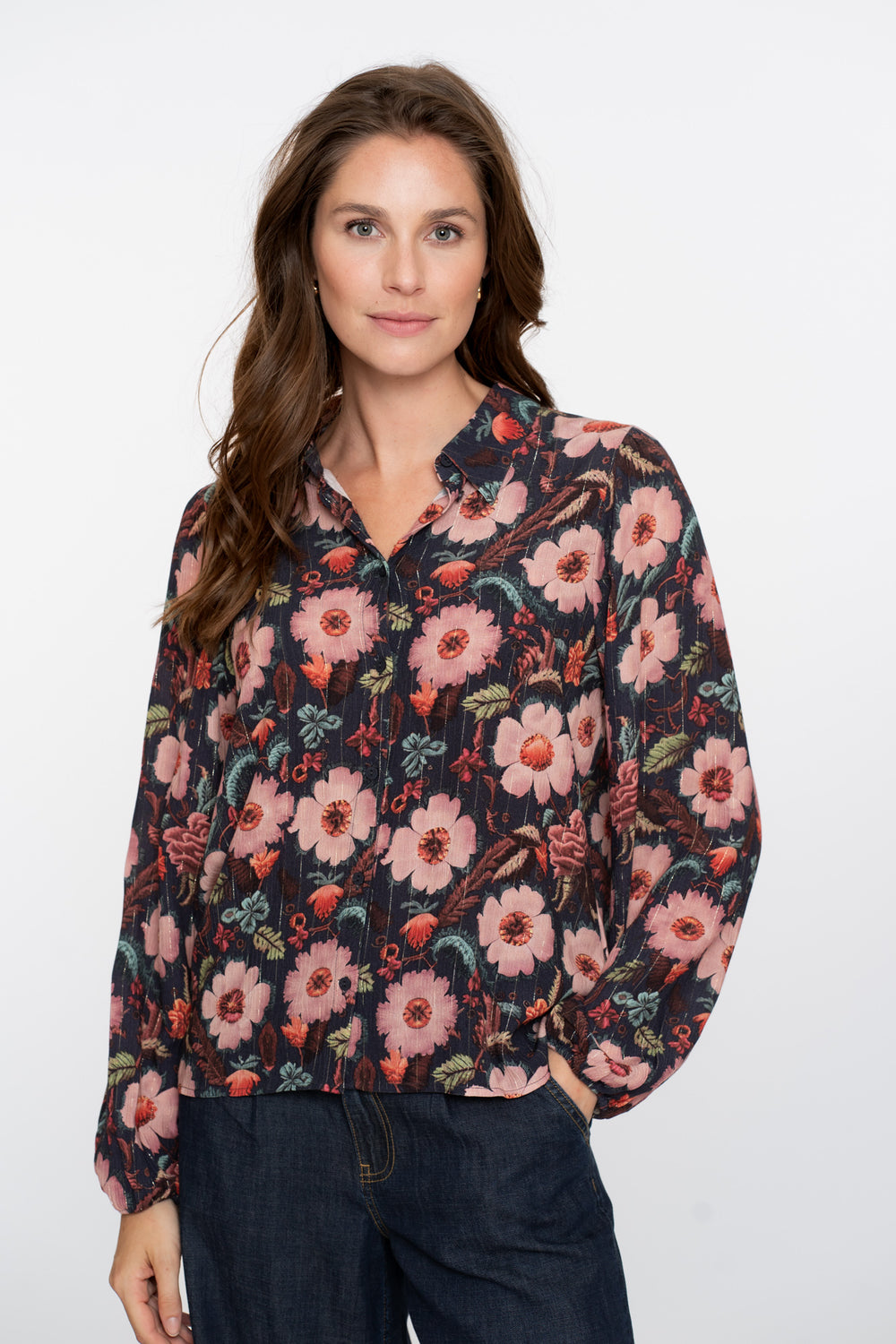 Geisha Damenbluse mit elegantem Blumenmuster