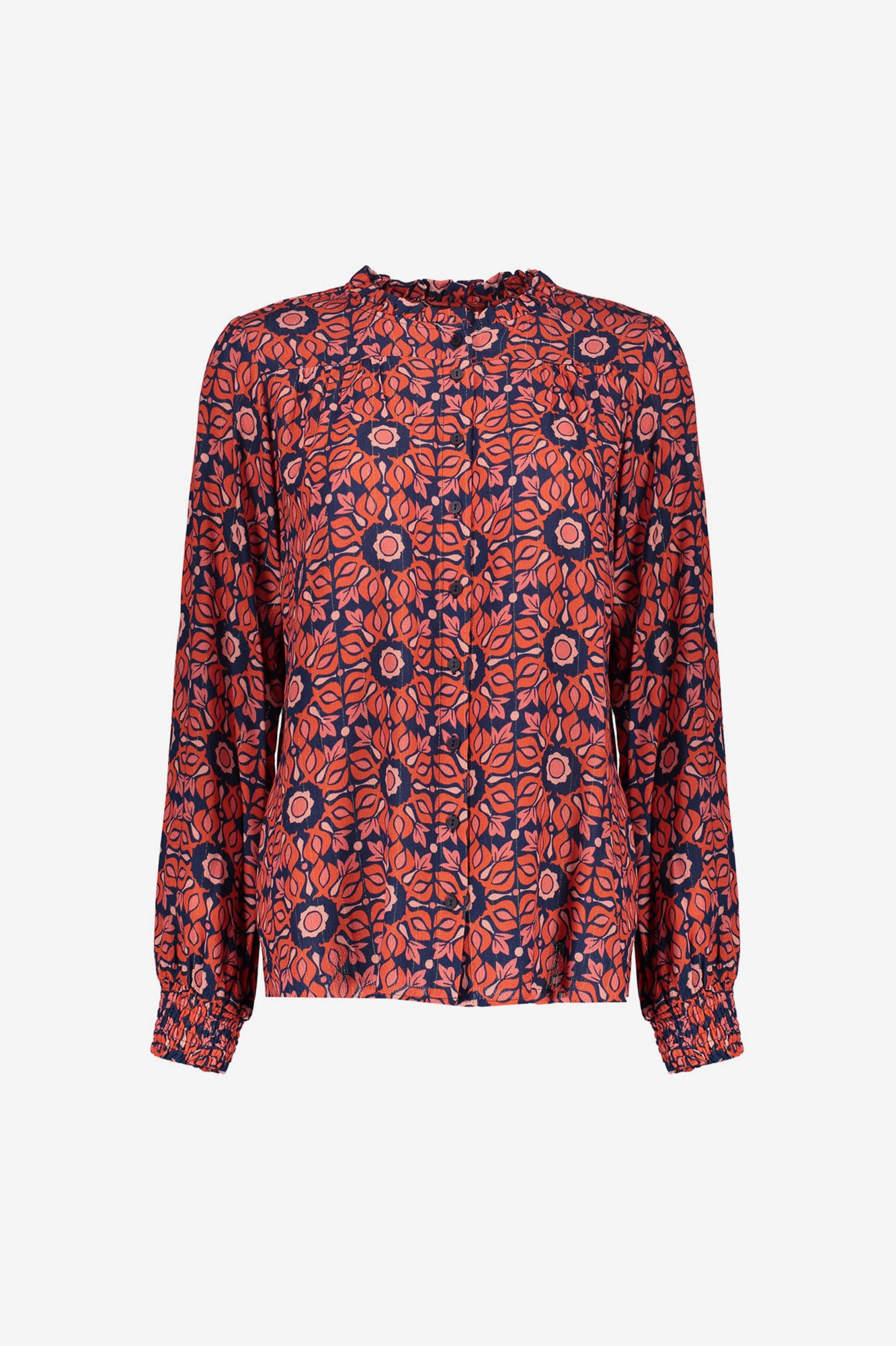 Geisha Damenbluse mit V-Ausschnitt und Rüschenkragen