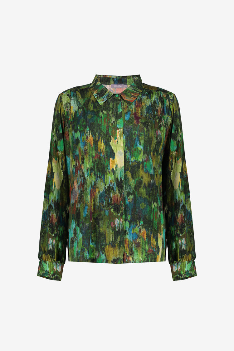 Geisha Damenbluse mit grünlich getöntem Print