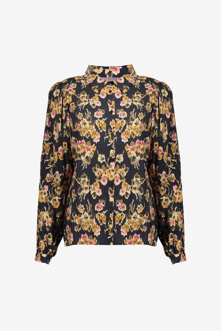 Geisha Damenbluse mit künstlerischem Blumenmuster