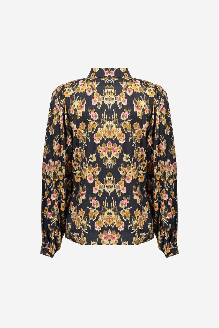 Geisha Damenbluse mit künstlerischem Blumenmuster