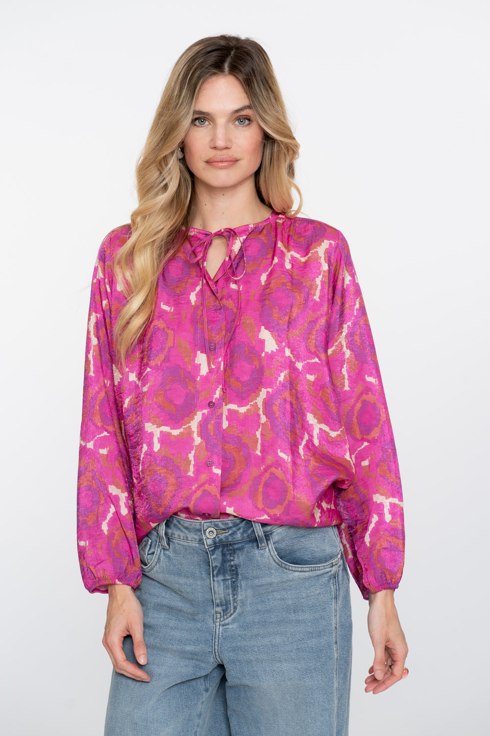 Geisha Damenbluse mit Print und Zierkordel