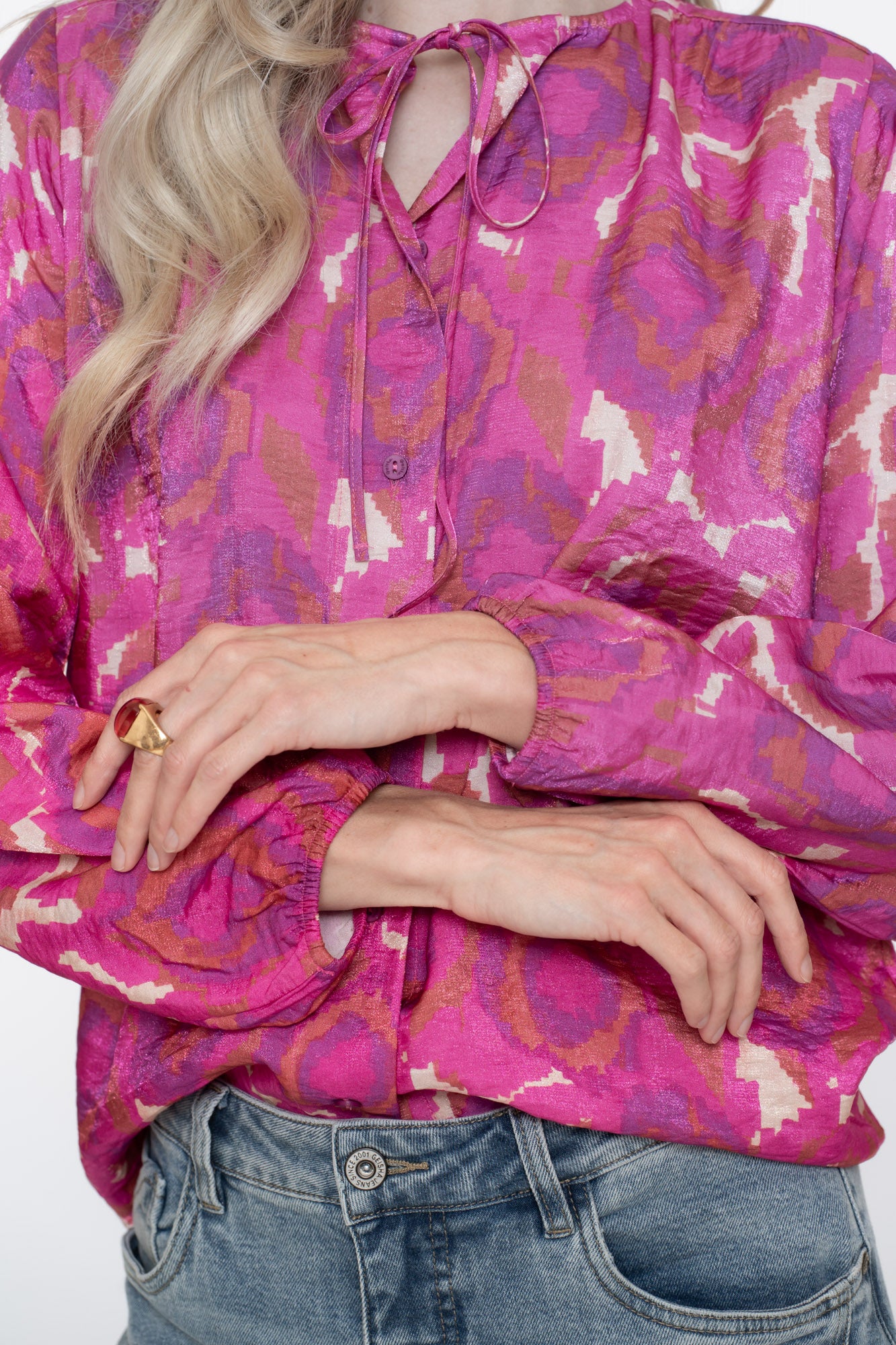 Geisha Damenbluse mit Print und Zierkordel