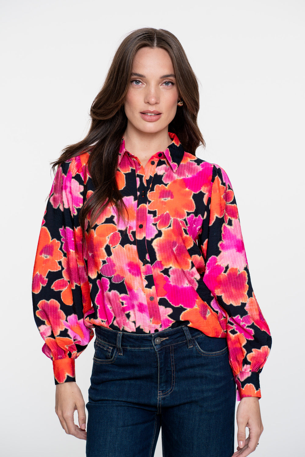 Geisha Damenbluse mit Blumenprint in Rosa
