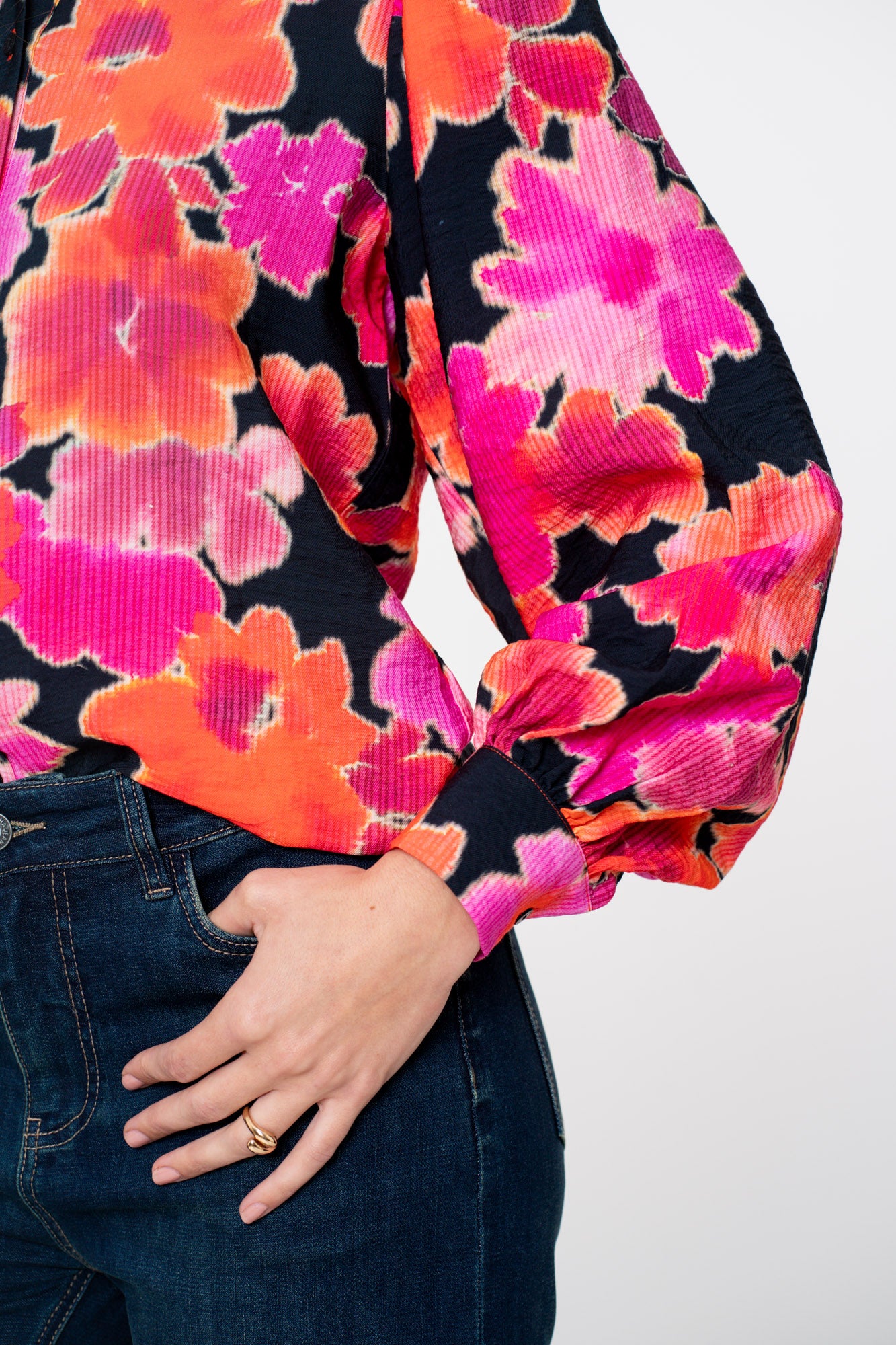 Geisha Damenbluse mit Blumenprint in Rosa