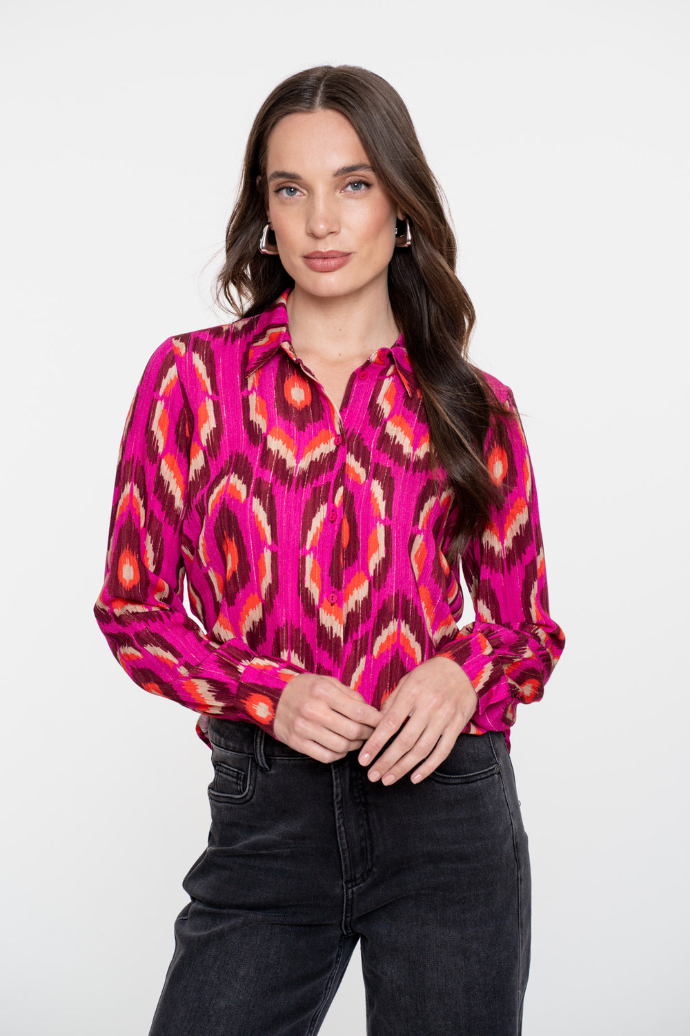 Geisha Damenbluse mit grafischem Print und Lurex