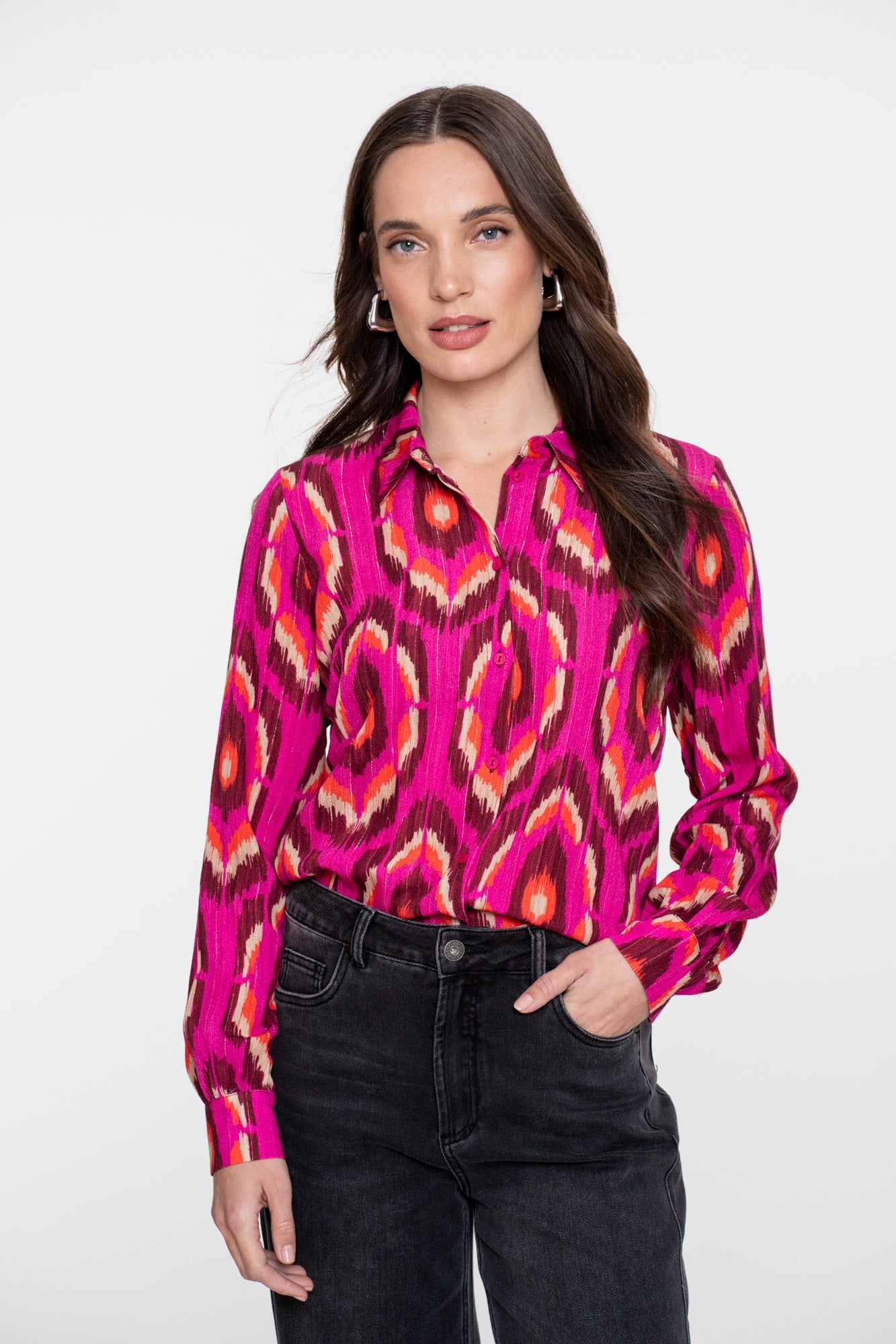Geisha Damenbluse mit grafischem Print und Lurex