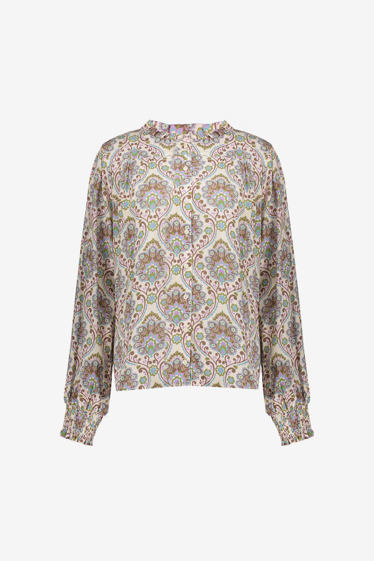Geisha Damenbluse mit Kachelmuster und Lurex
