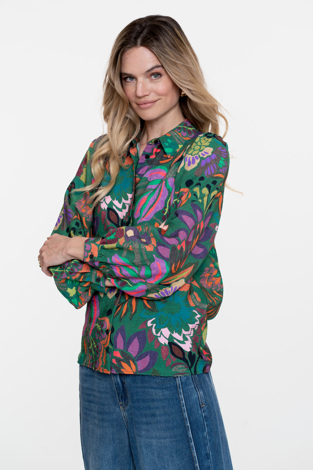Geisha Damenbluse mit buntem Blumenprint