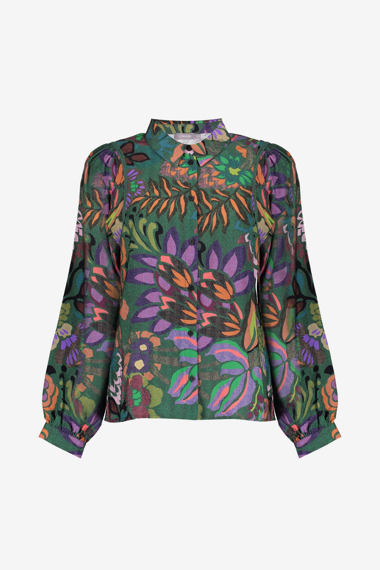 Geisha Damenbluse mit buntem Blumenprint