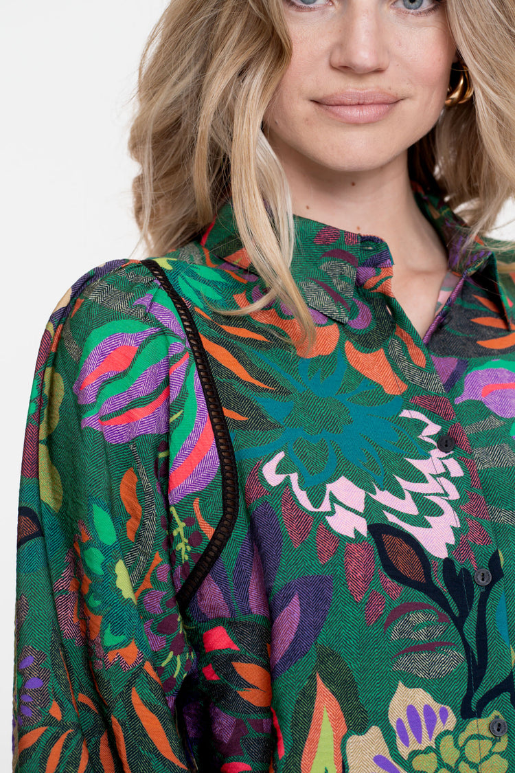 Geisha Damenbluse mit buntem Blumenprint
