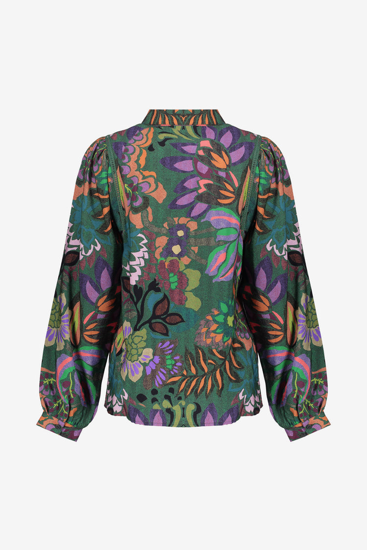 Geisha Damenbluse mit buntem Blumenprint