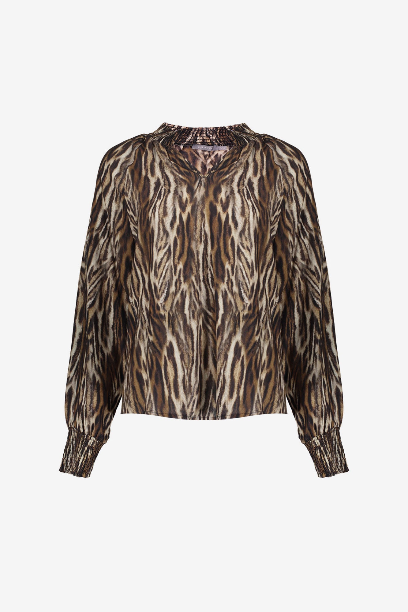 Geisha Damen-Top mit Leoprint und Smokdetails