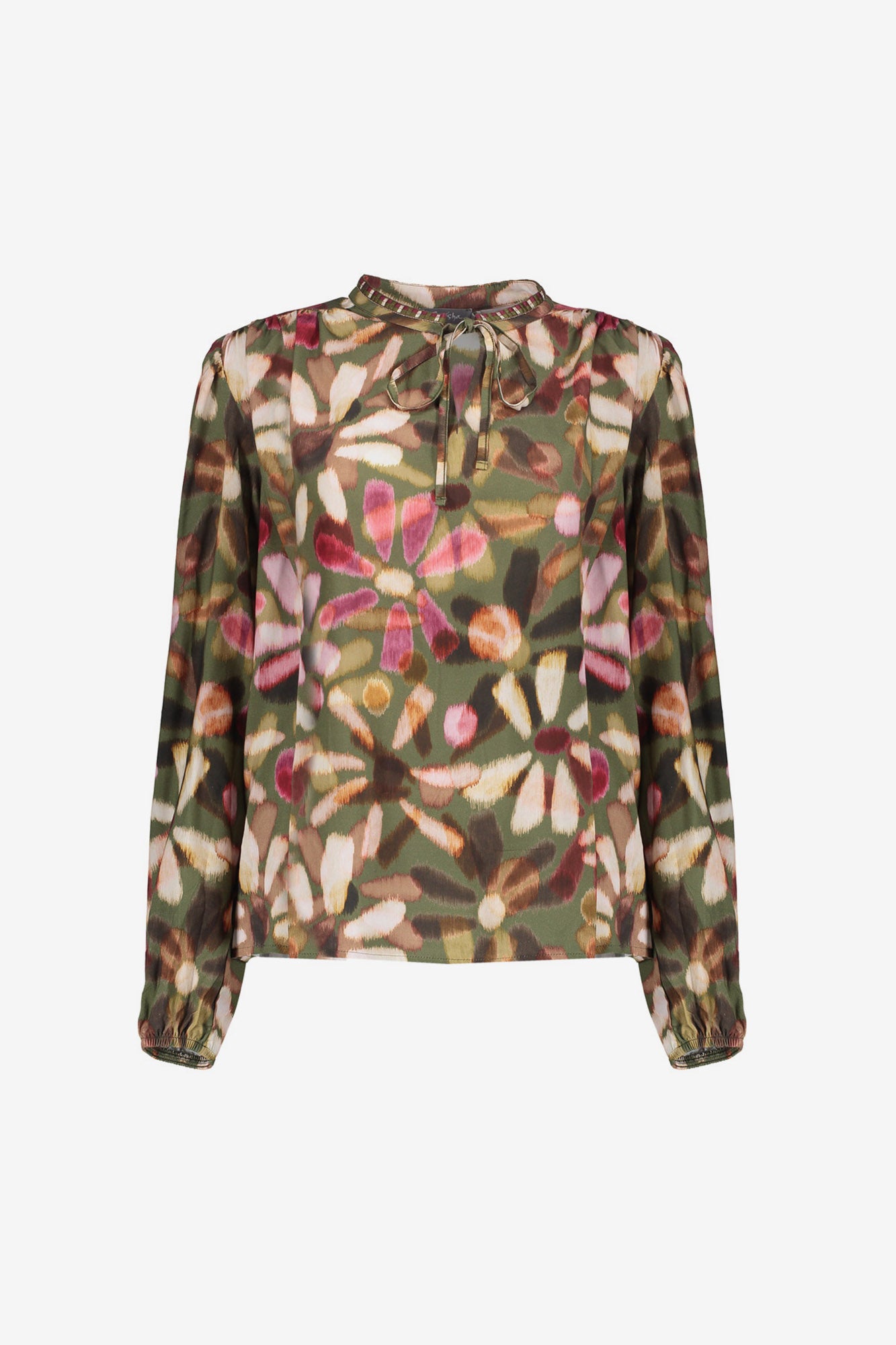 Geisha Damen-Top mit Zierkordel und Ecoline-Print