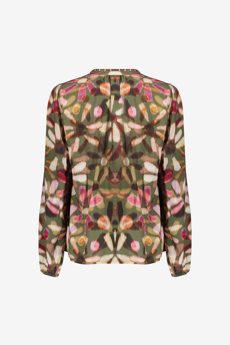 Geisha Damen-Top mit Zierkordel und Ecoline-Print