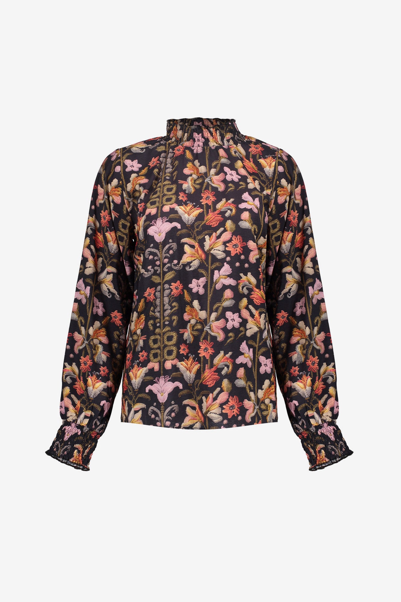 Geisha Damen-Top mit elegantem Print und Smok-Details
