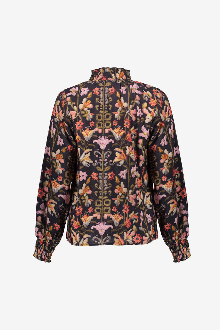 Geisha Damen-Top mit elegantem Print und Smok-Details