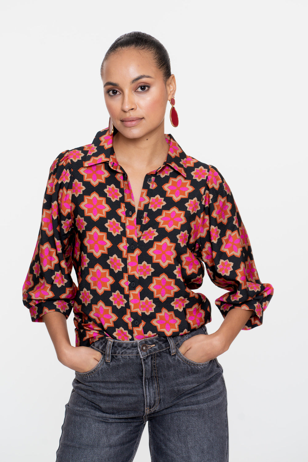 Geisha Damenbluse mit Retro-Blumenprint