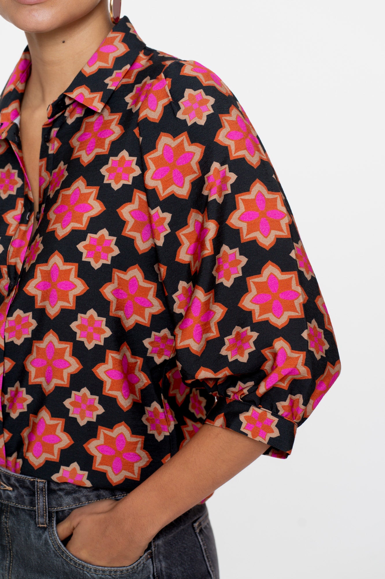 Geisha Damenbluse mit Retro-Blumenprint