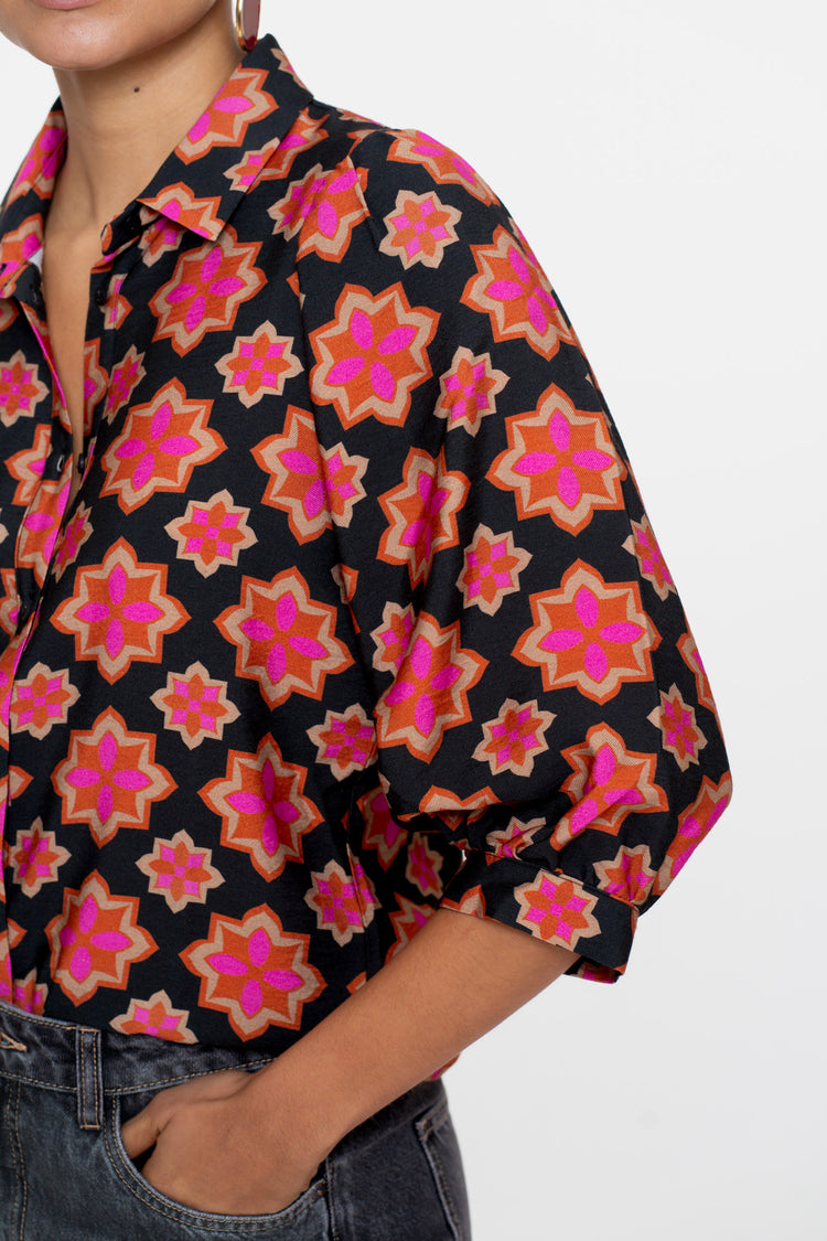 Geisha Damenbluse mit Retro-Blumenprint