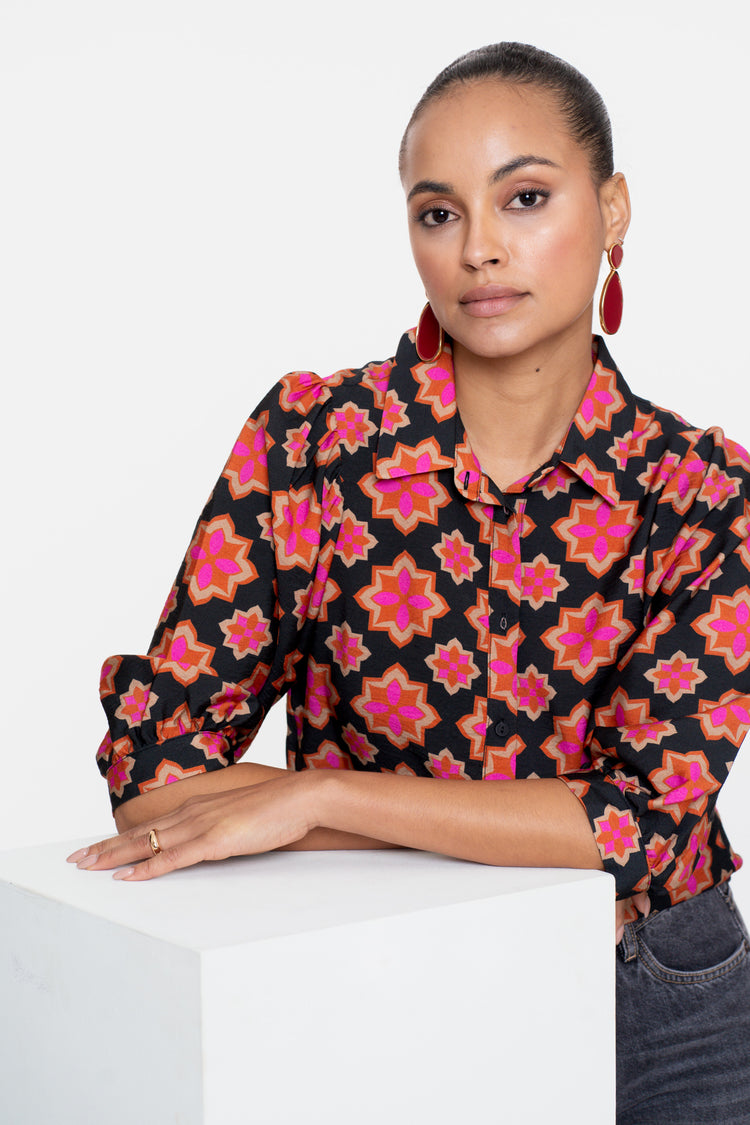Geisha Damenbluse mit Retro-Blumenprint