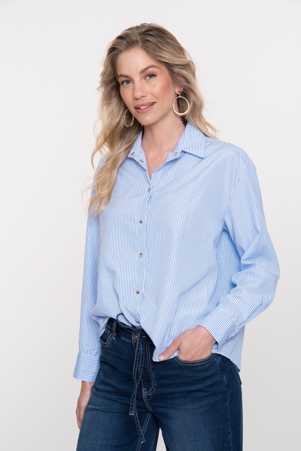 Geisha Damen-Bluse mit Streifen und Strasssteinen