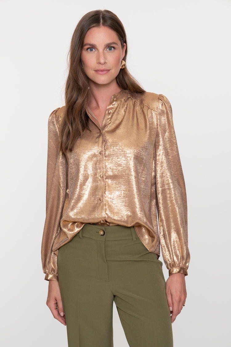 Geisha Damenbluse in schimmerndem Gold