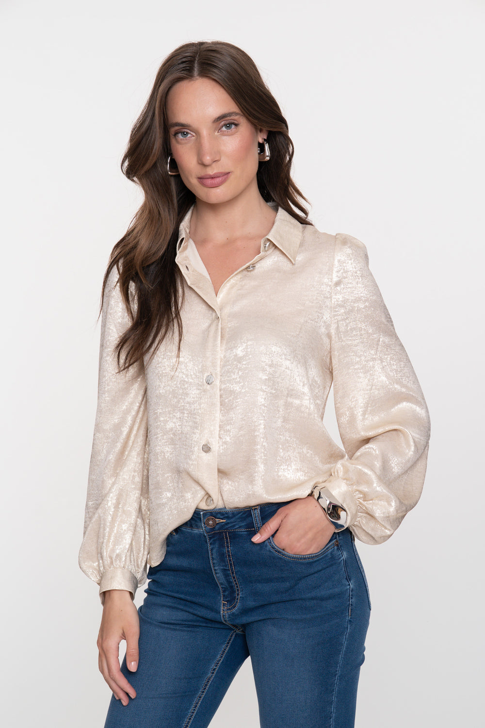 Geisha Damen-Bluse mit glänzender Samt-Optik