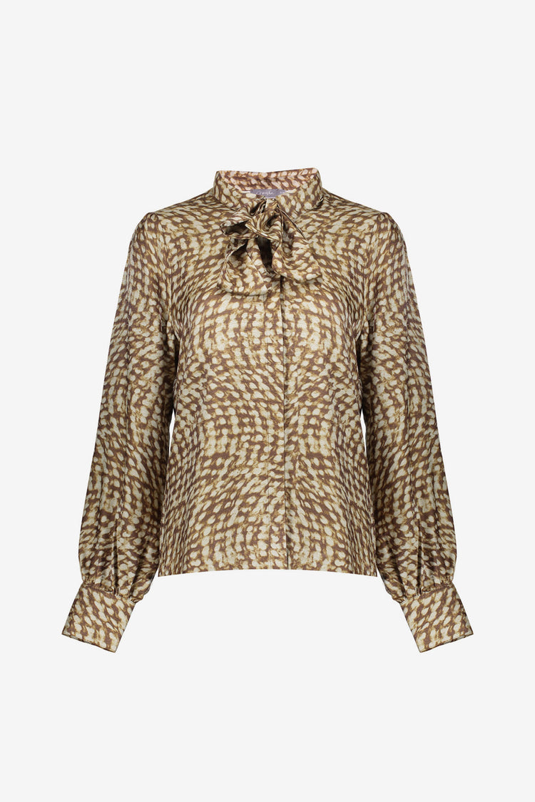 Geisha Damenbluse mit abstraktem Swirl-Print und Schleife