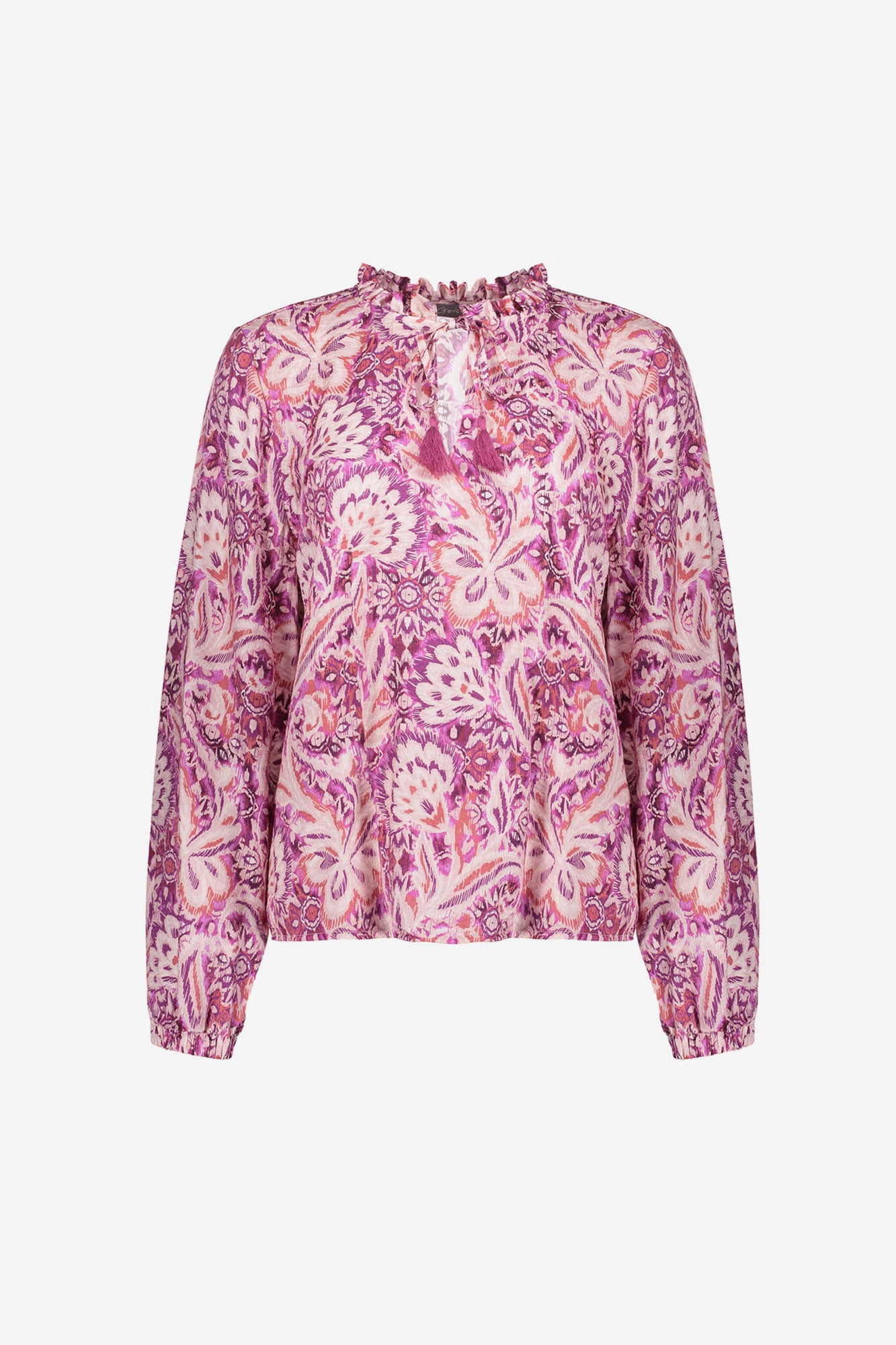 Geisha Damenbluse mit Paisley-Blumenmuster und Rüschen