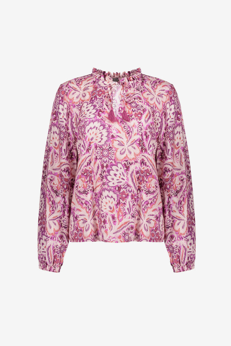 Geisha Damenbluse mit Paisley-Blumenmuster und Rüschen