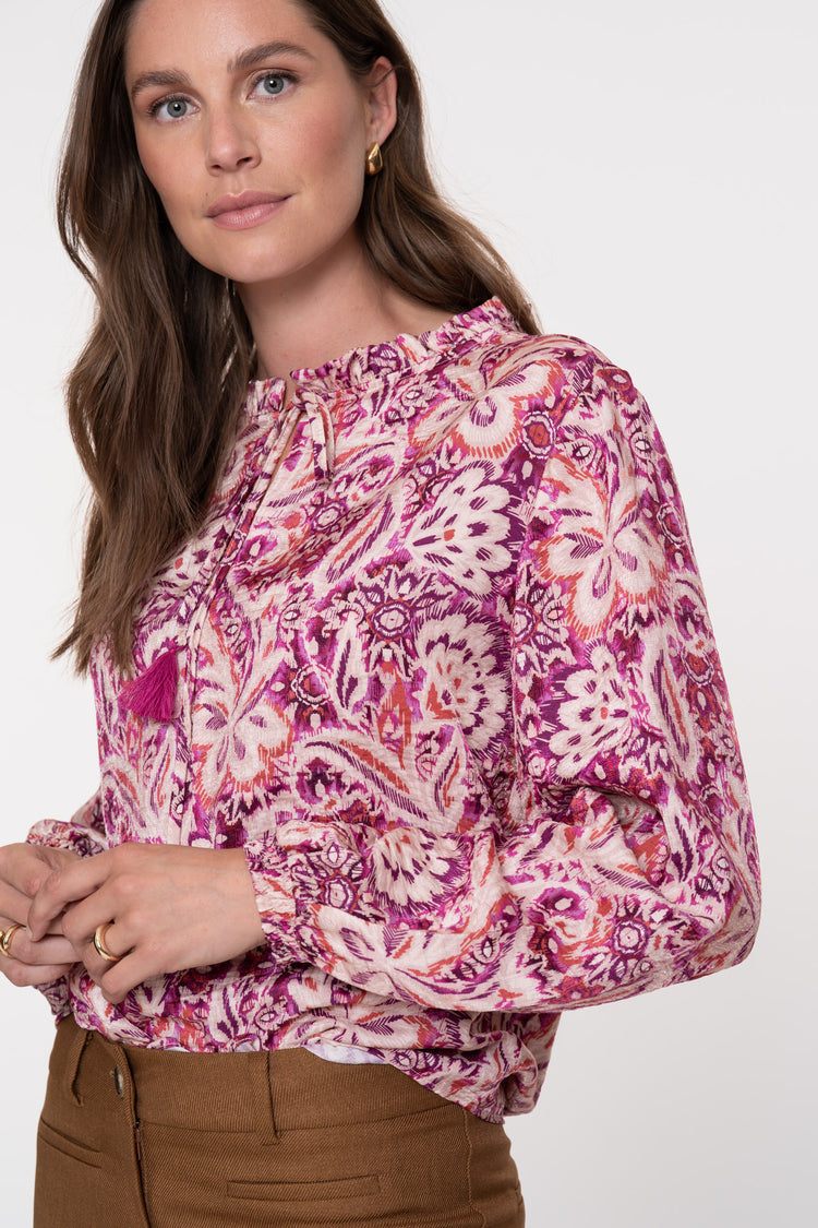 Geisha Damenbluse mit Paisley-Blumenmuster und Rüschen