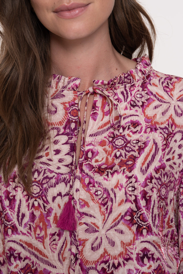 Geisha Damenbluse mit Paisley-Blumenmuster und Rüschen