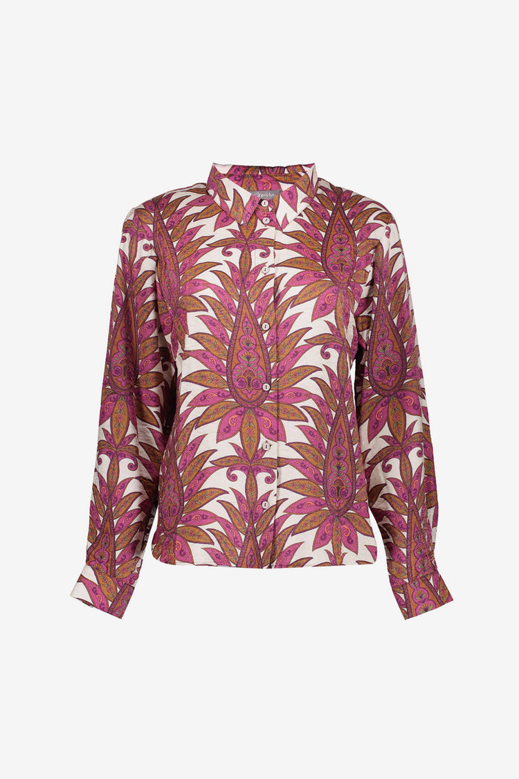 Geisha Damenbluse mit farbenfrohem botanischem Print