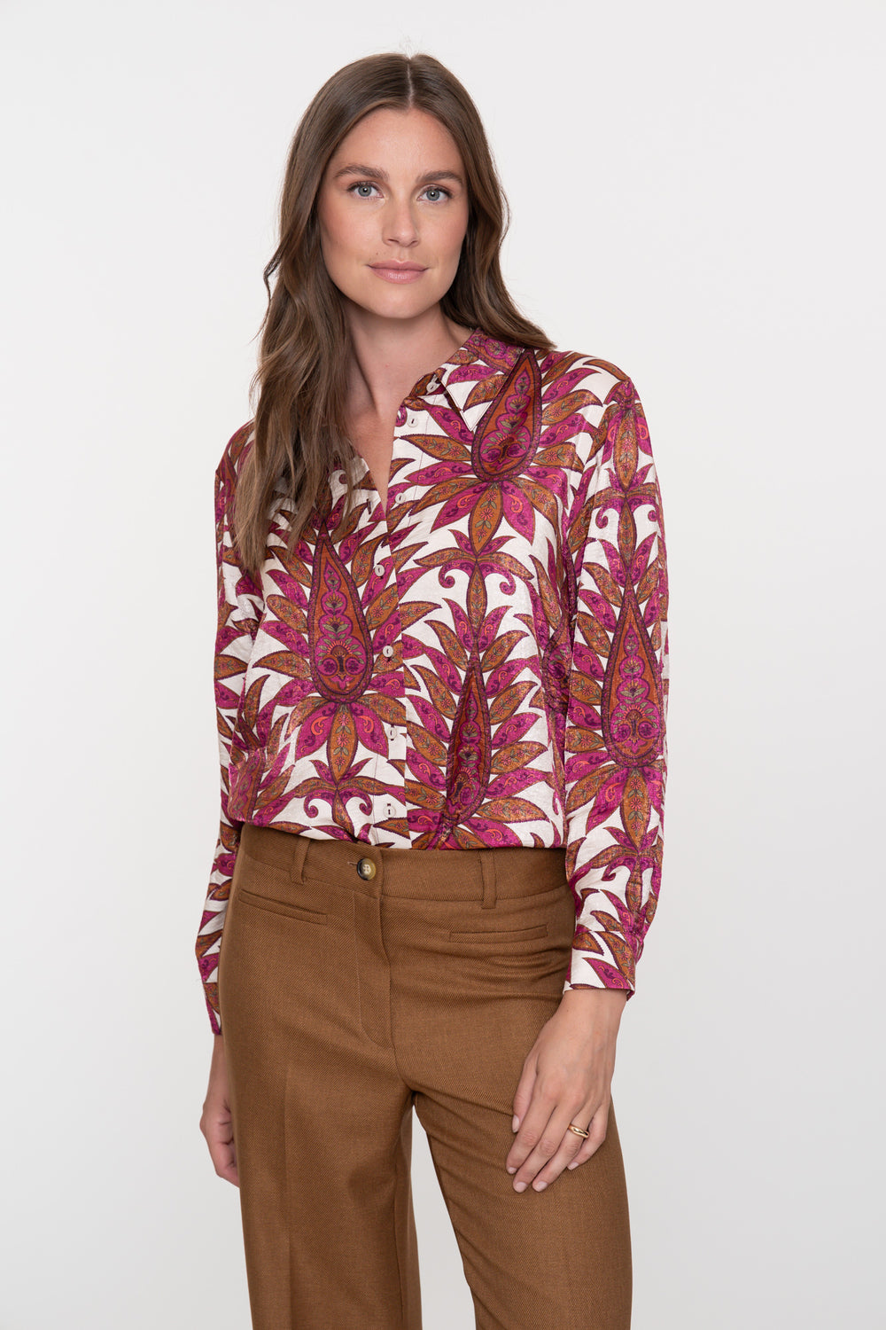 Geisha Damenbluse mit farbenfrohem botanischem Print
