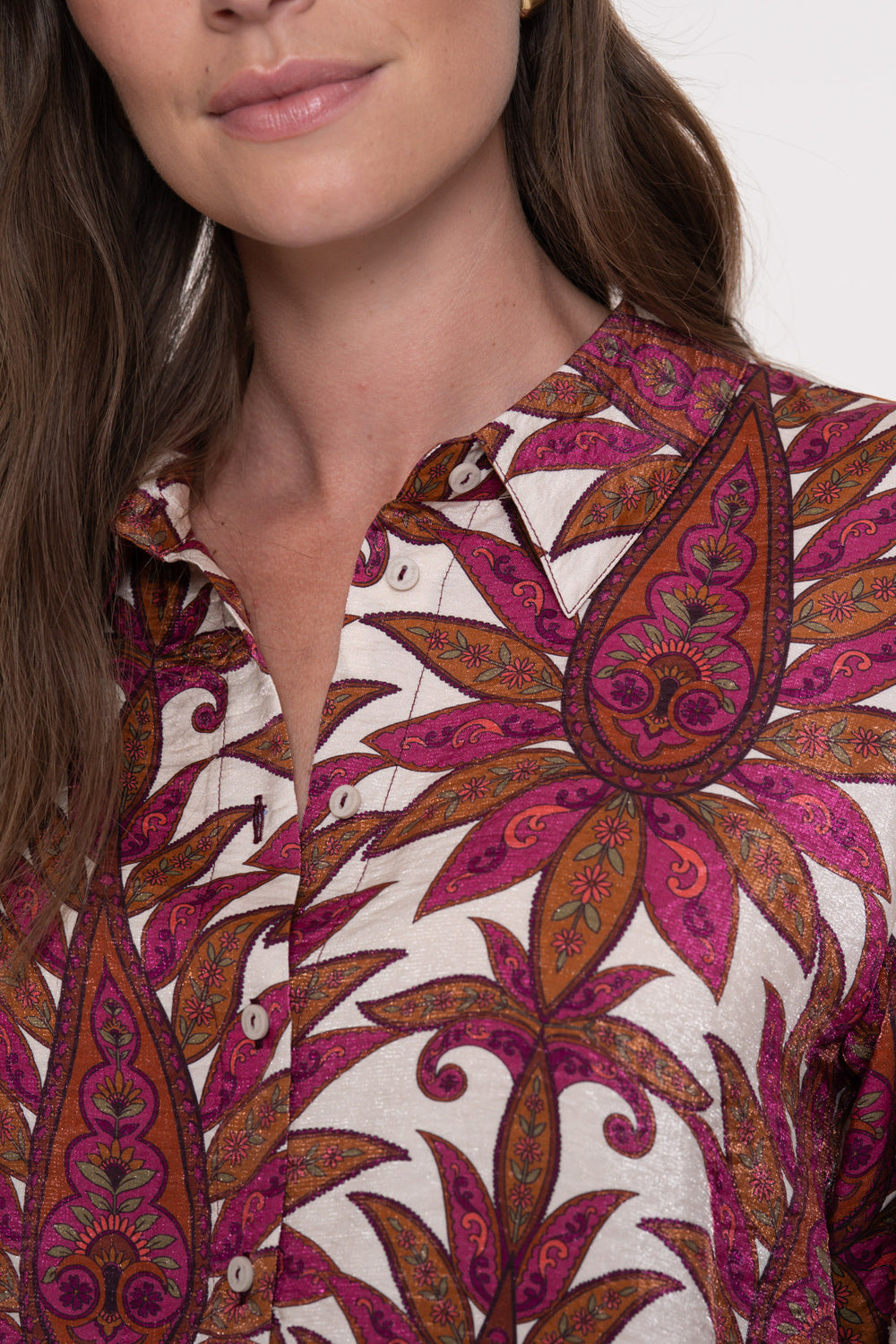 Geisha Damenbluse mit farbenfrohem botanischem Print