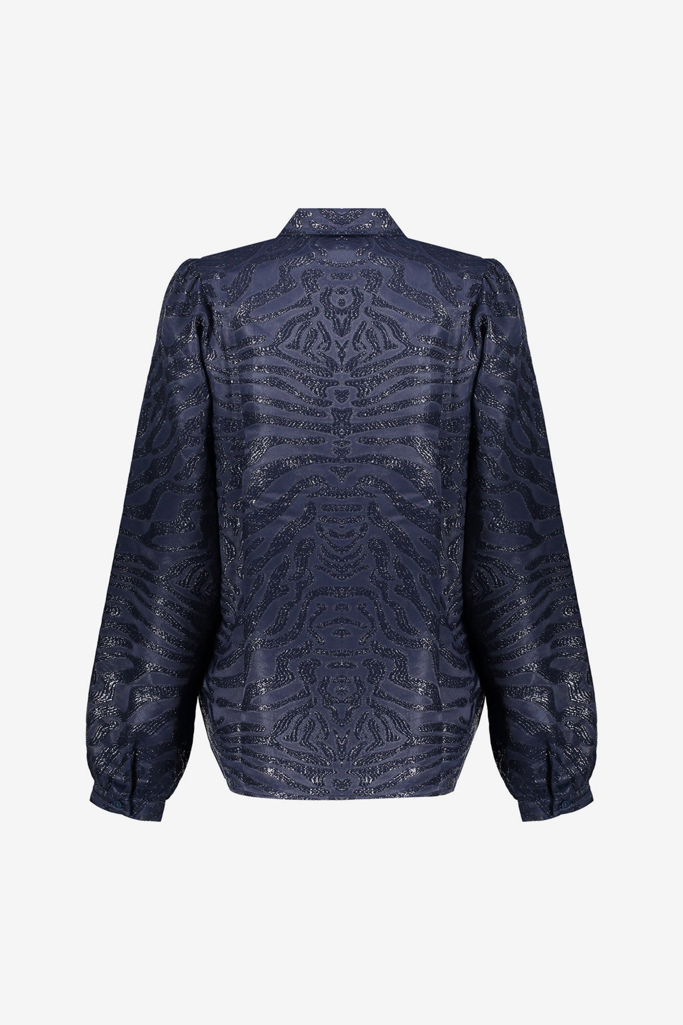 Geisha Damenbluse in Dunkelblau mit glänzendem Zebra-Print
