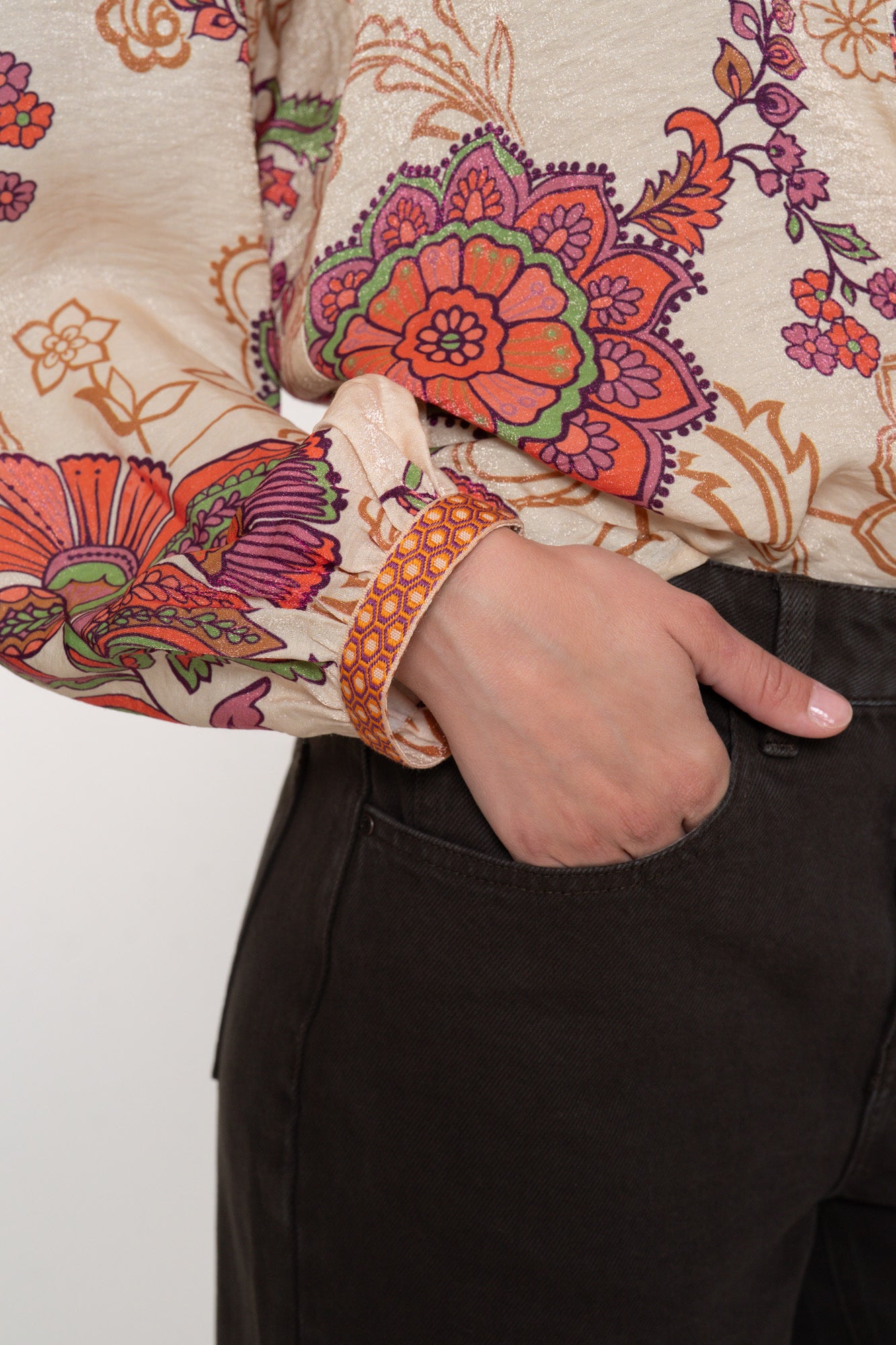 Geisha Damenbluse mit Vintage-Blumenprint