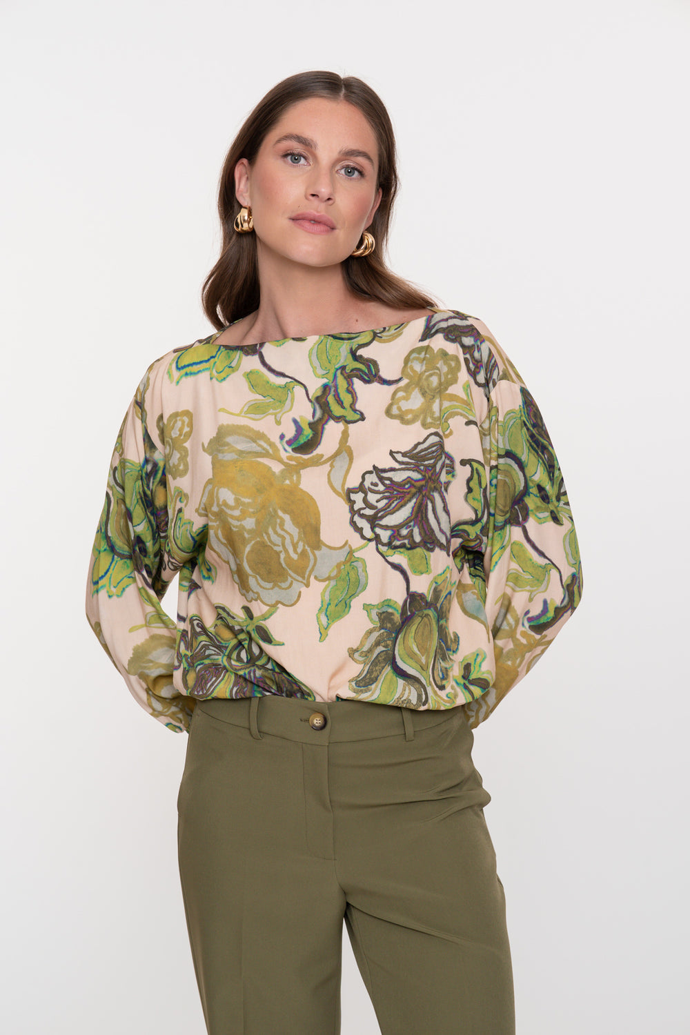Geisha Damentop mit grünem Blumenprint