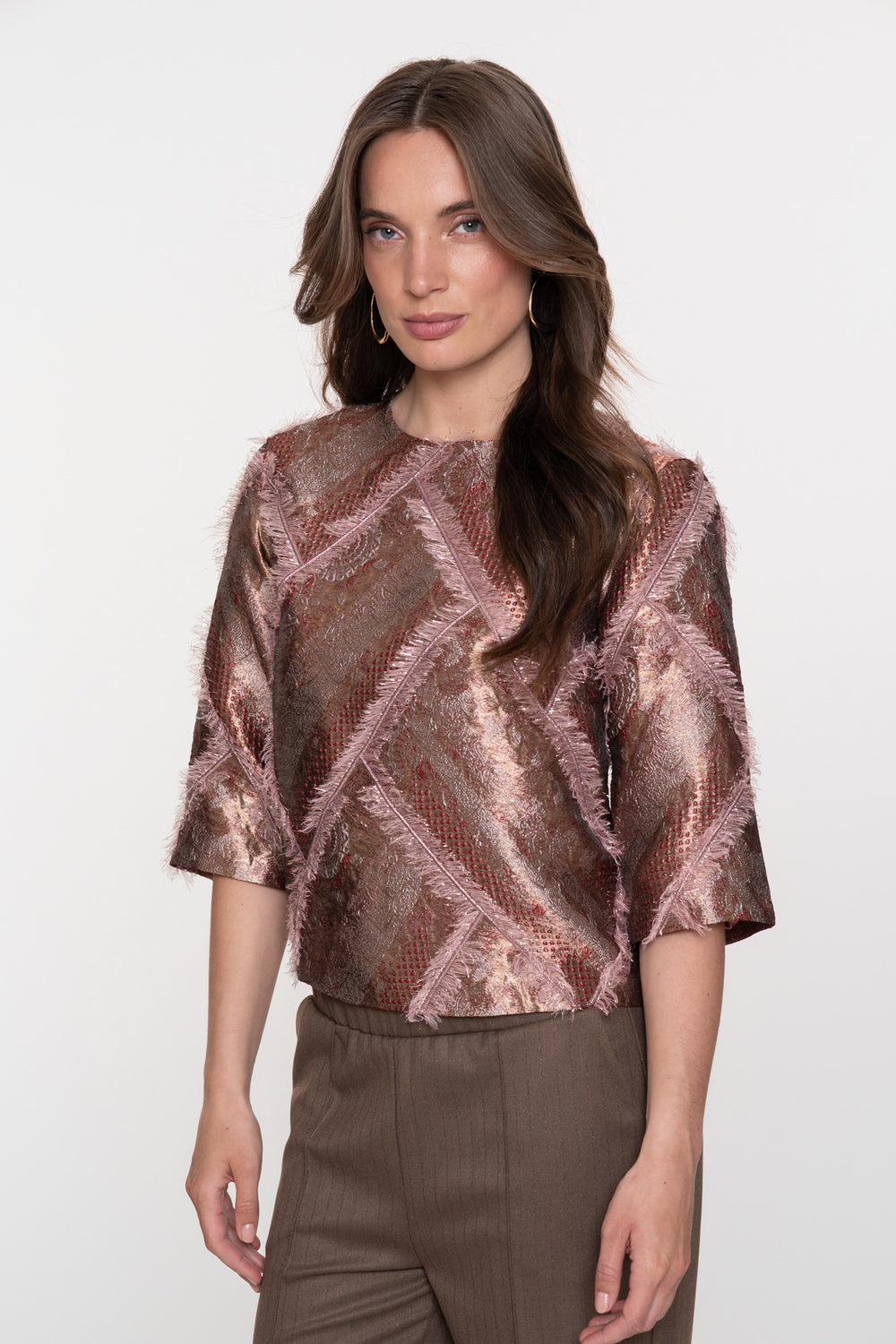 Geisha Damen-Top mit Metallic-Effekt und flauschigem Garn