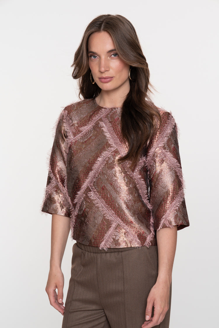 Geisha Damen-Top mit Metallic-Effekt und flauschigem Garn