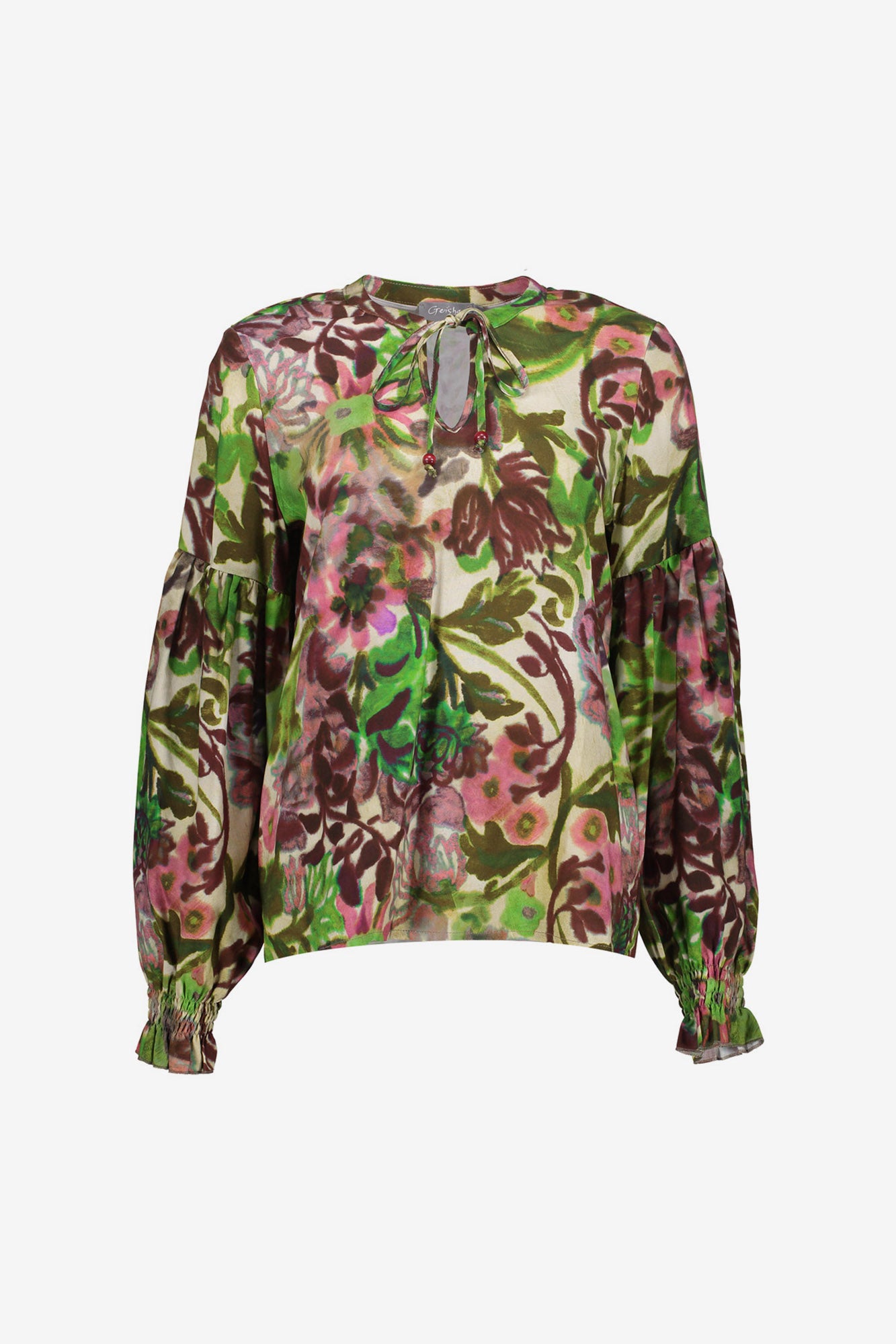 Geisha Damenbluse mit Blumen-Aquarellprint und Puffärmeln