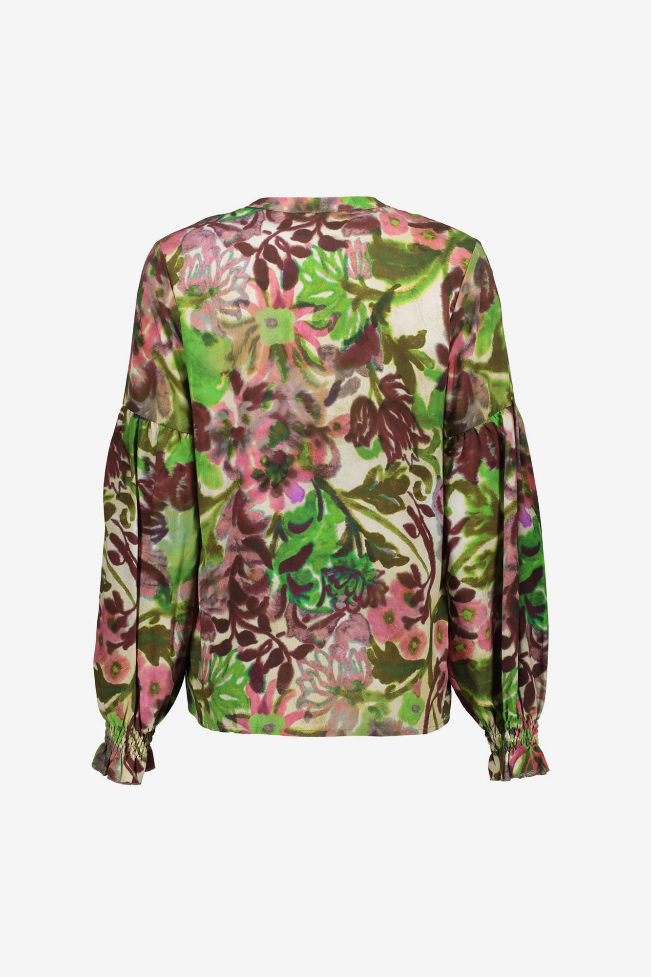 Geisha Damenbluse mit Blumen-Aquarellprint und Puffärmeln