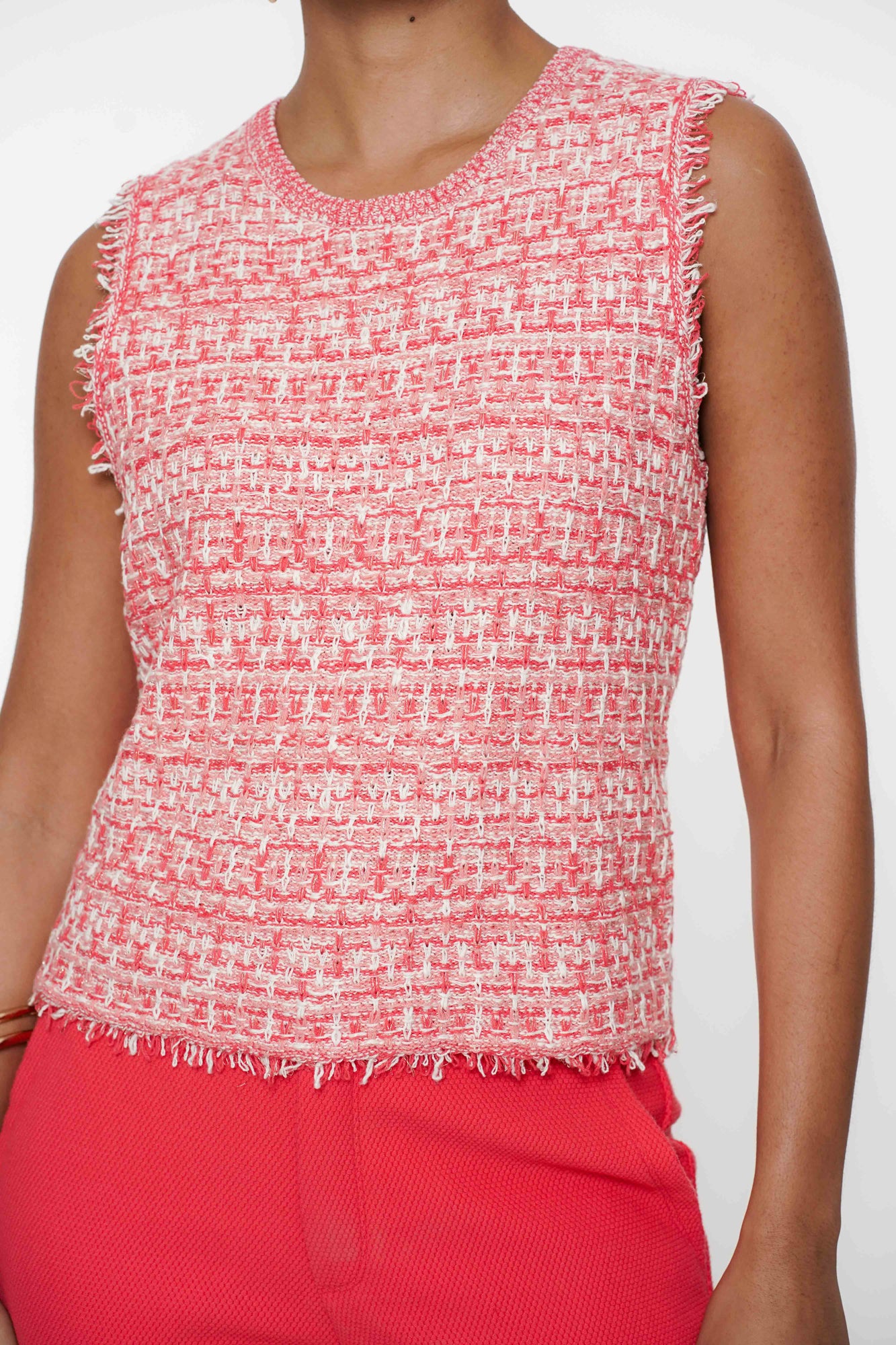 Geisha Fashion Damen Crop Top ärmellos Tweed