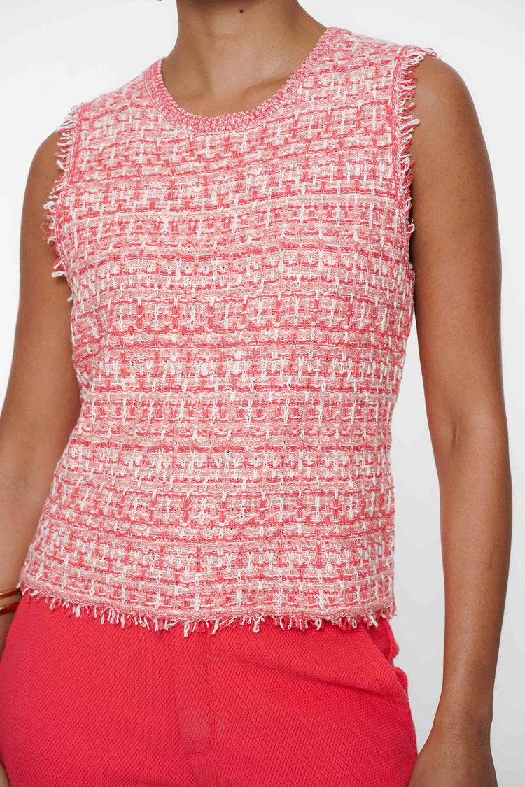 Geisha Fashion Damen Crop Top ärmellos Tweed