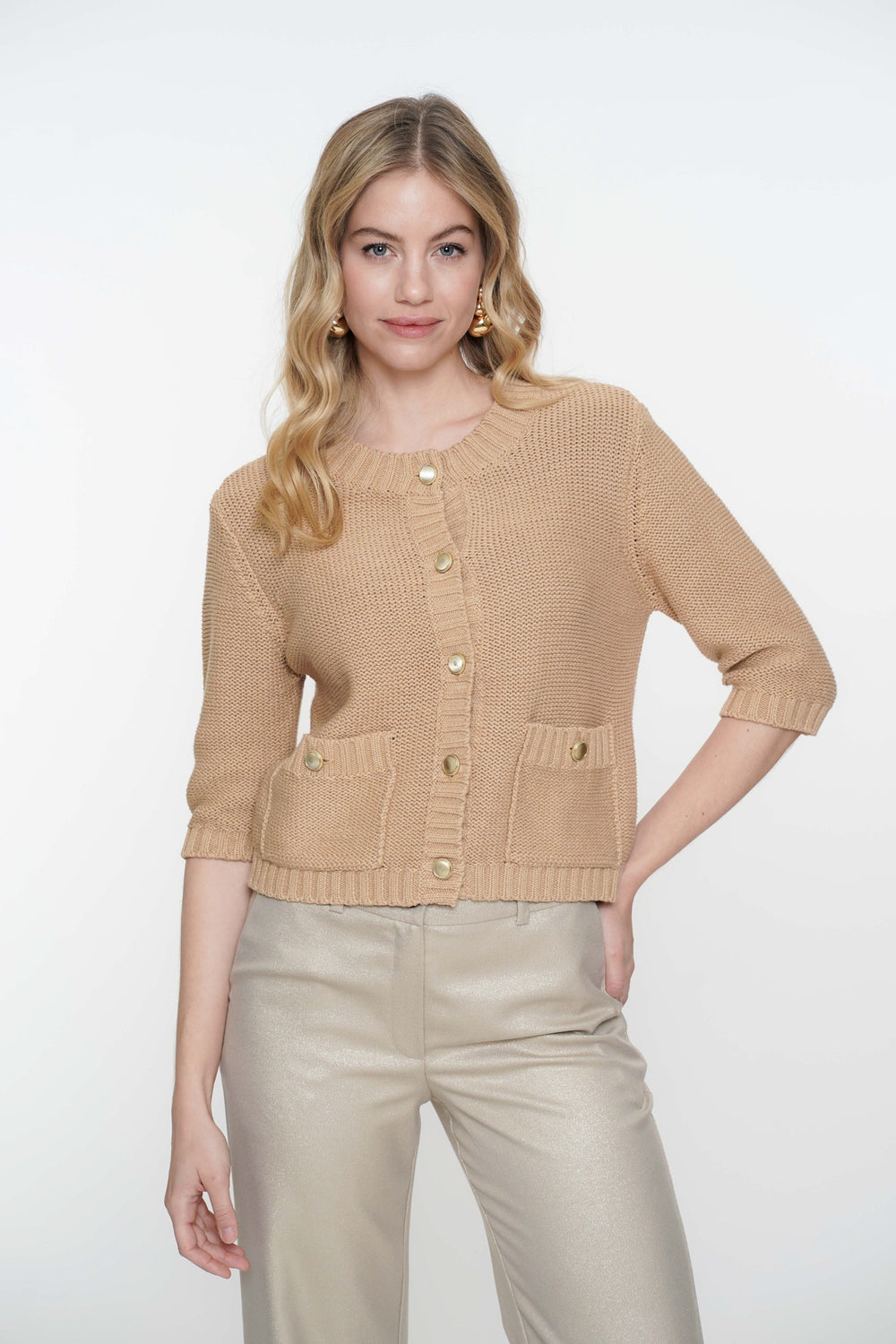 Geisha Fashion Damen Boxy Cardigan mit goldenen Knöpfen