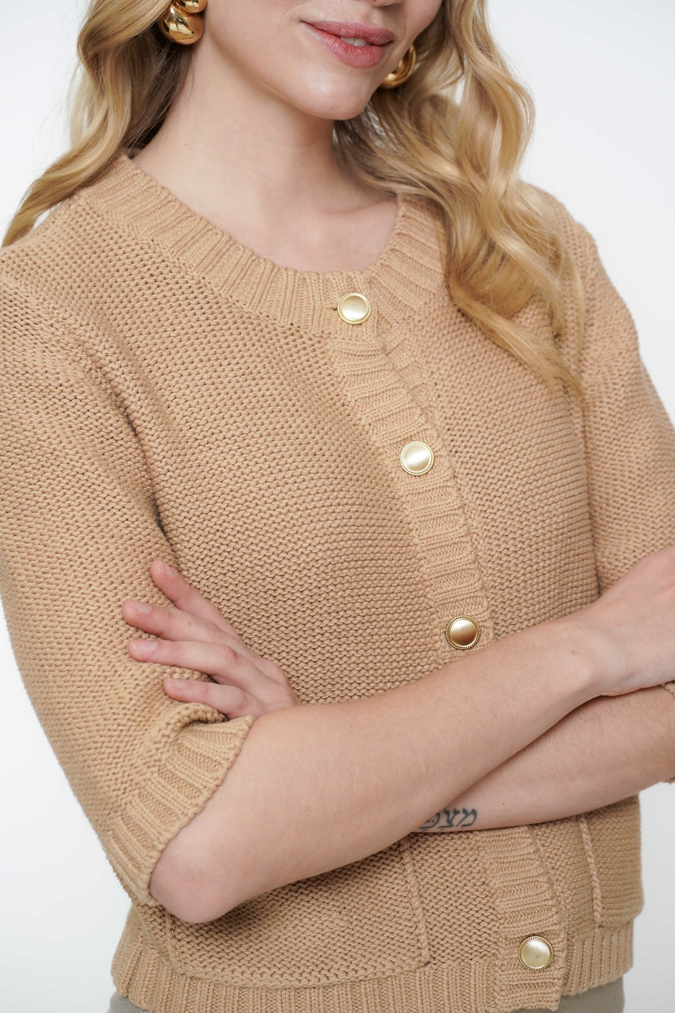 Geisha Fashion Damen Boxy Cardigan mit goldenen Knöpfen