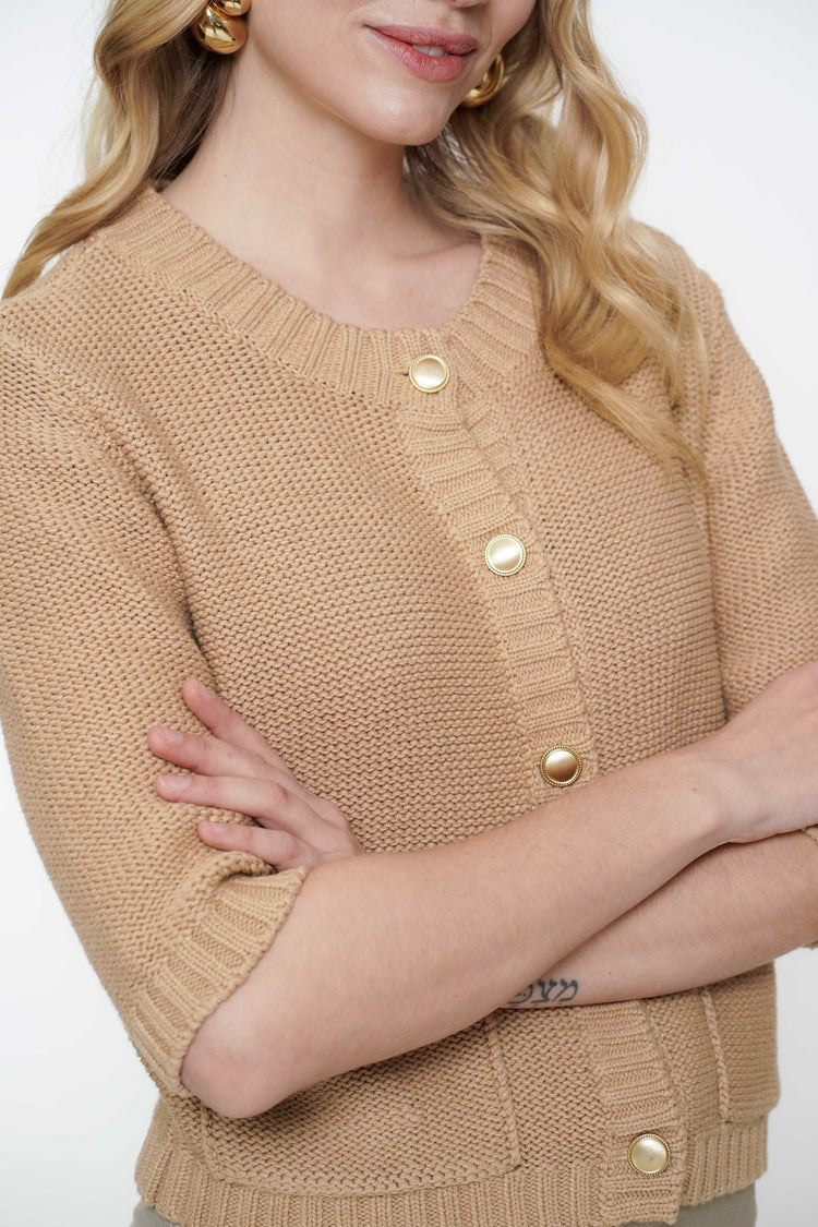 Geisha Fashion Damen Boxy Cardigan mit goldenen Knöpfen