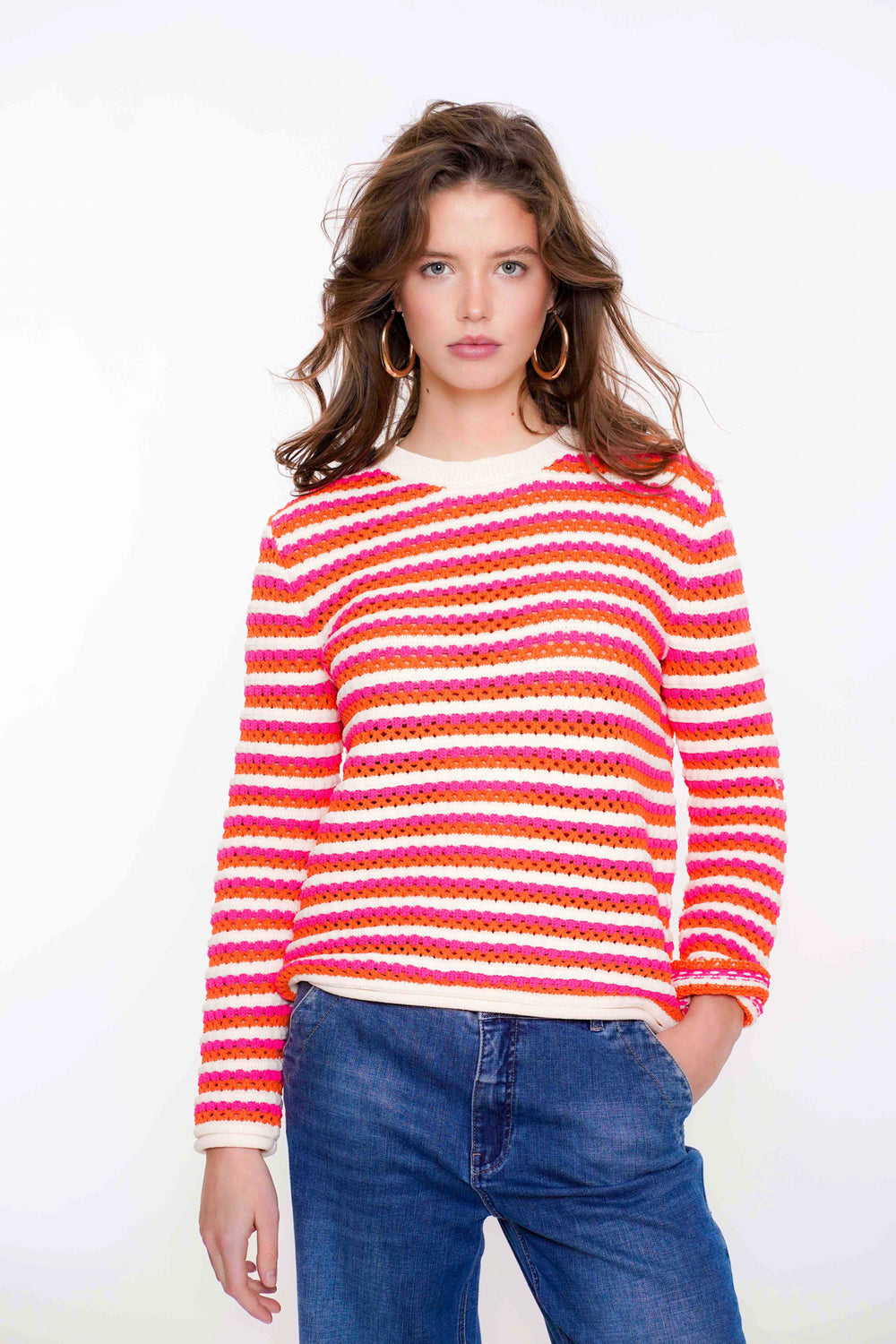 Geisha Fashion Damen Ajour Pullover mit Streifen