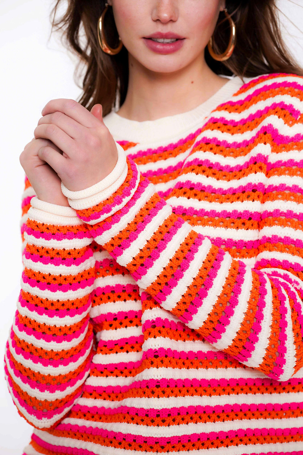 Geisha Fashion Damen Ajour Pullover mit Streifen